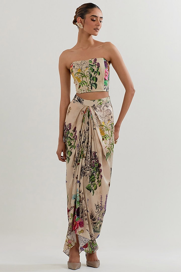 Multi-Colored Georgette Printed Draped Skirt Set by Kavita Bhartia at Pernia's Pop Up Shop