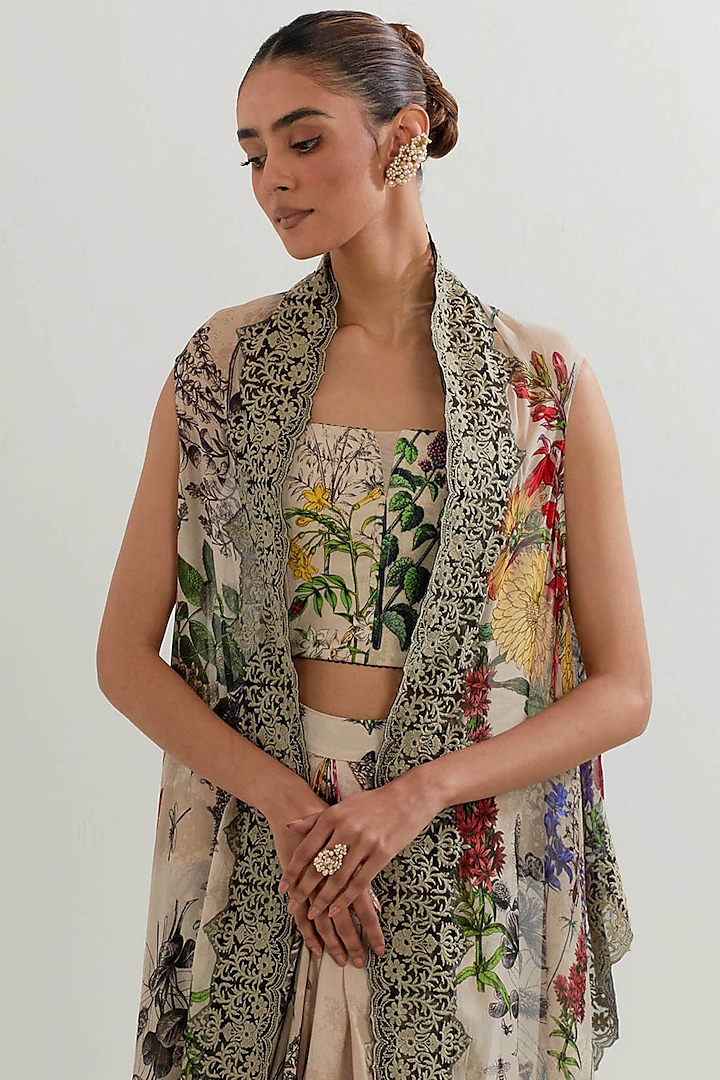 Multi-Colored Georgette Printed Draped Skirt Set by Kavita Bhartia at Pernia's Pop Up Shop