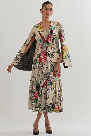 Multi-Colored Cotton Lycra Printed Tiered Skirt Set by Kavita Bhartia