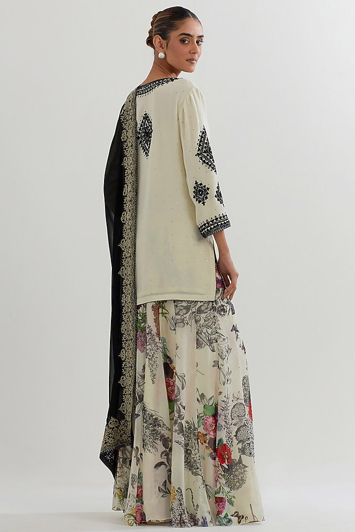 Multi-Colored Mukaish Georgette Printed Wedding Sharara Set by Kavita Bhartia at Pernia's Pop Up Shop