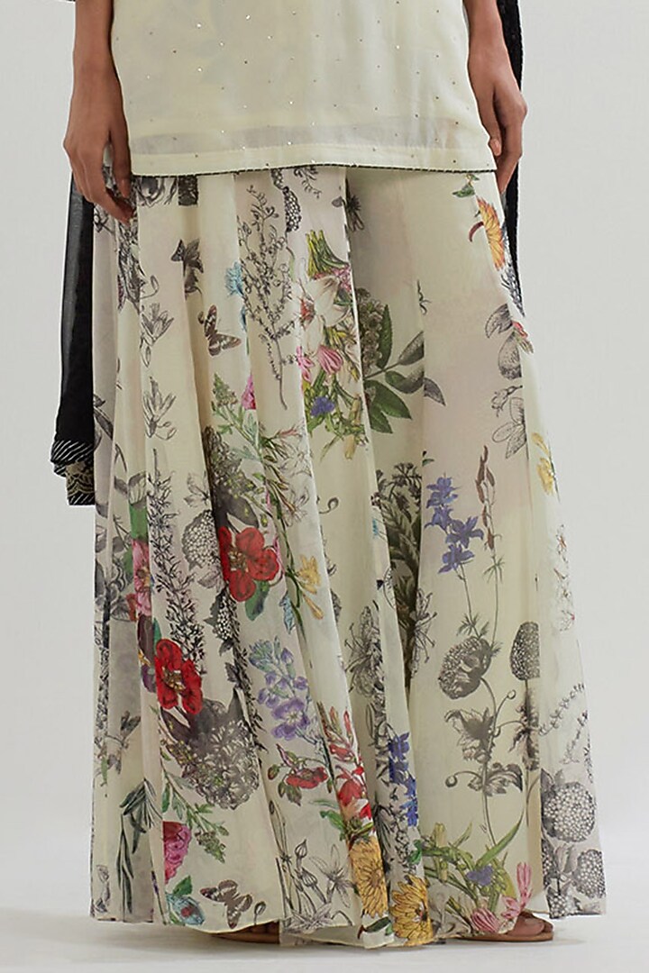 Multi-Colored Mukaish Georgette Printed Wedding Sharara Set by Kavita Bhartia at Pernia's Pop Up Shop