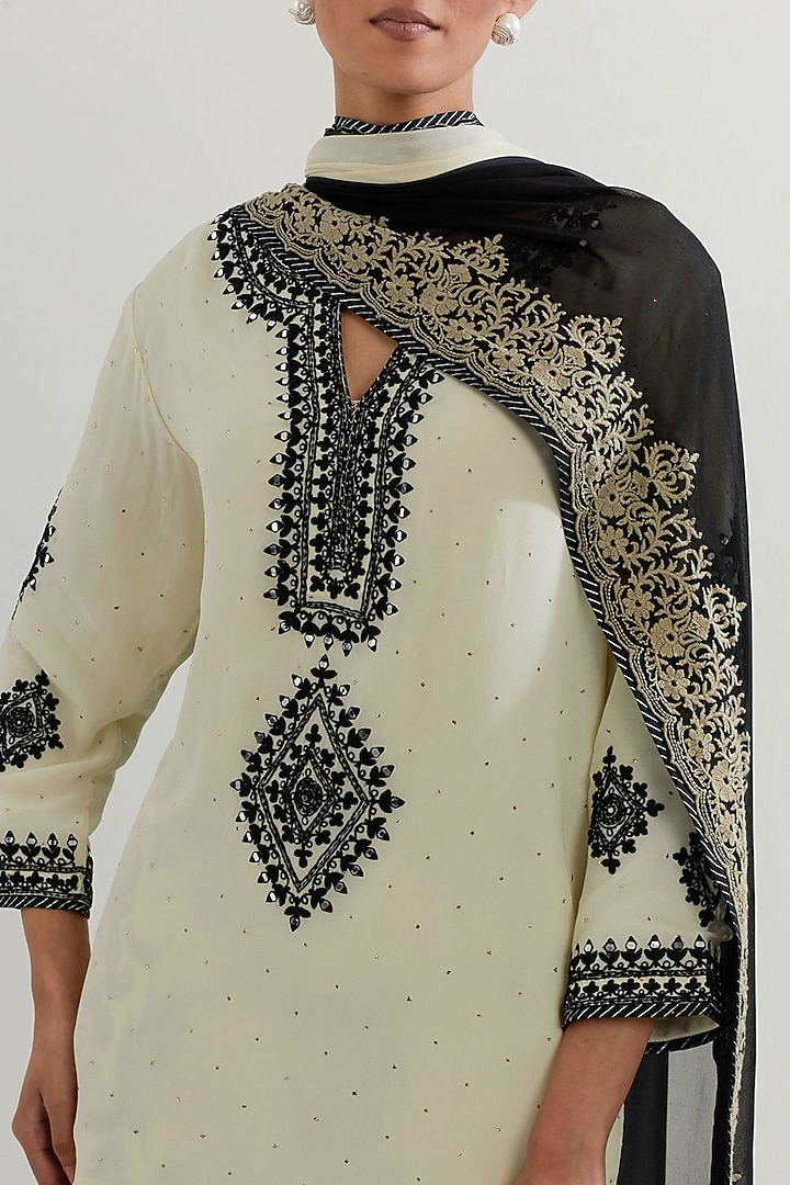 Multi-Colored Mukaish Georgette Printed Wedding Sharara Set by Kavita Bhartia at Pernia's Pop Up Shop