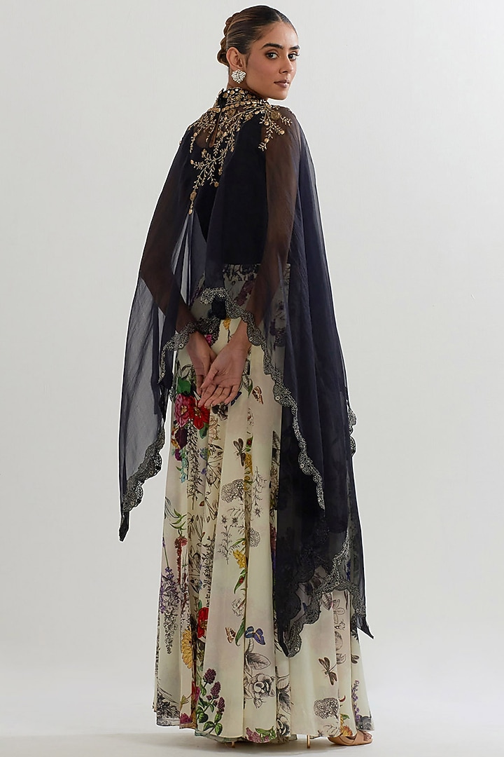 Multi-Colored Mesh & Crepe Printed Wedding Sharara Set by Kavita Bhartia at Pernia's Pop Up Shop