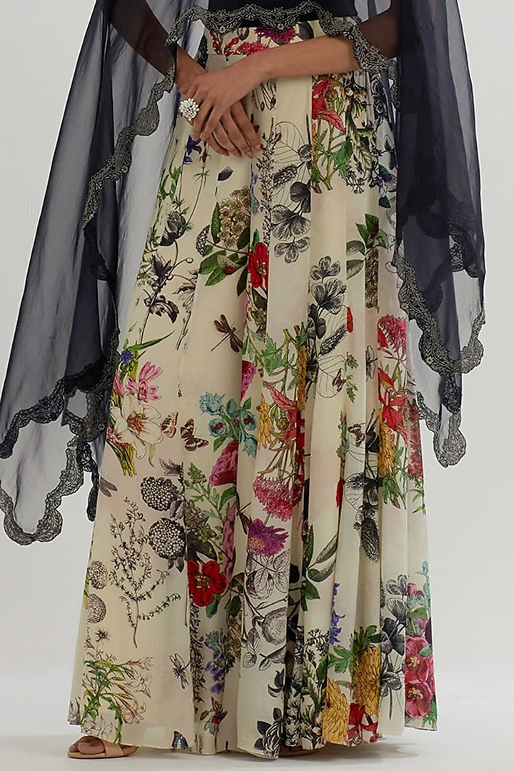 Multi-Colored Mesh & Crepe Printed Wedding Sharara Set by Kavita Bhartia at Pernia's Pop Up Shop