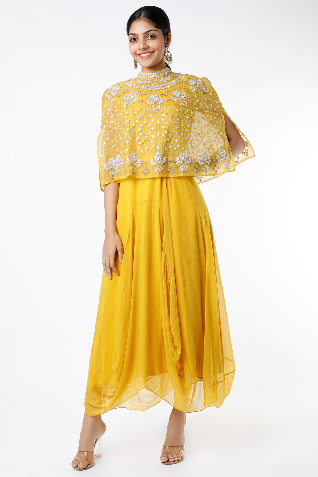 Yellow Silk Sharara Dress with Pure Chinon hand tie n dye Dupatta – CNP  Associates LLC