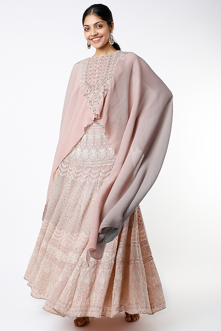 Blush Pink Embroidered Skirt Set by Kavita Bhartia