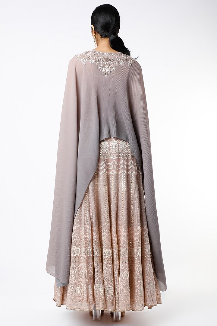 Blush Pink Georgette Chikankari Embroidered Skirt Set by Kavita Bhartia at Pernia's Pop Up Shop