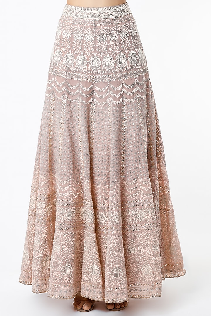 Blush Pink Georgette Chikankari Embroidered Skirt Set by Kavita Bhartia at Pernia's Pop Up Shop