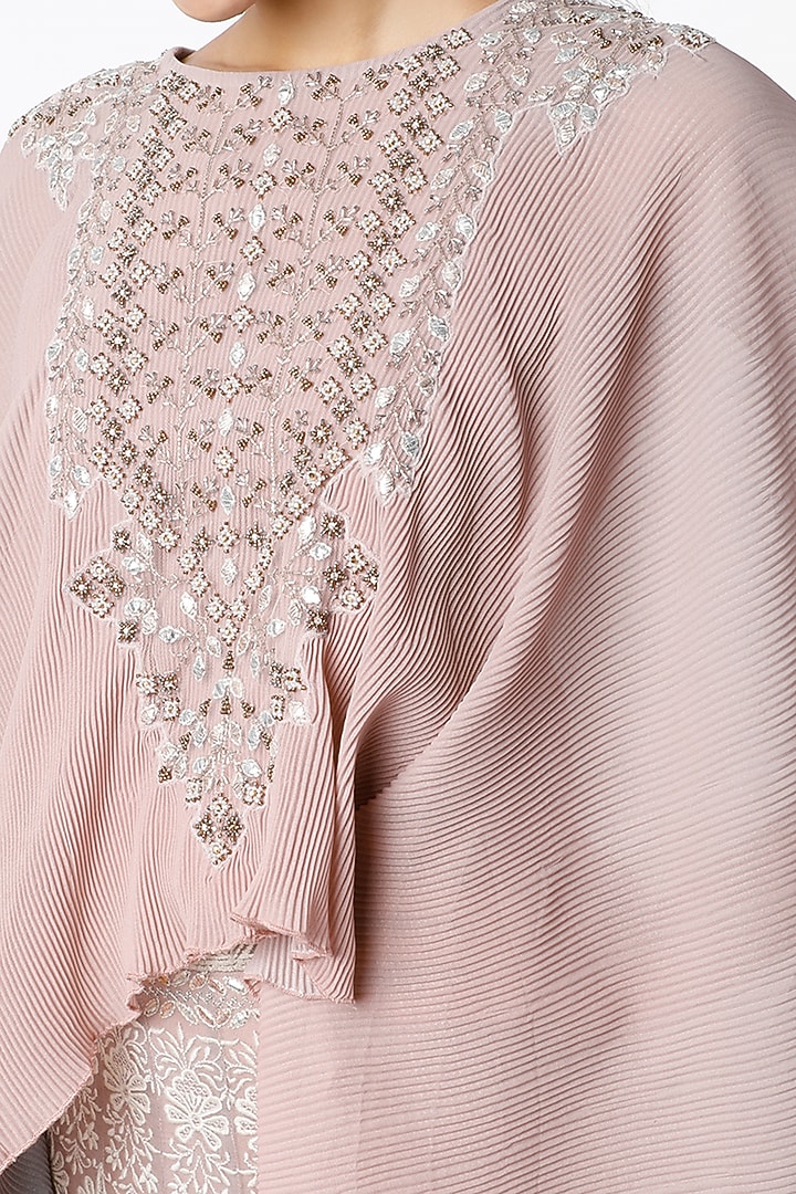 Blush Pink Georgette Chikankari Embroidered Skirt Set by Kavita Bhartia at Pernia's Pop Up Shop