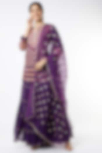 Purple Tiered Sharara Set With Embroidered Dupatta by Kavita Bhartia at Pernia's Pop Up Shop