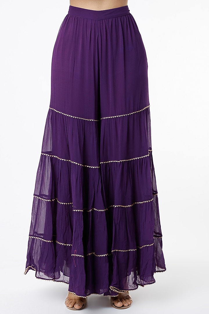 Purple Tiered Wedding Sharara Set With Embroidered Dupatta by Kavita Bhartia at Pernia's Pop Up Shop
