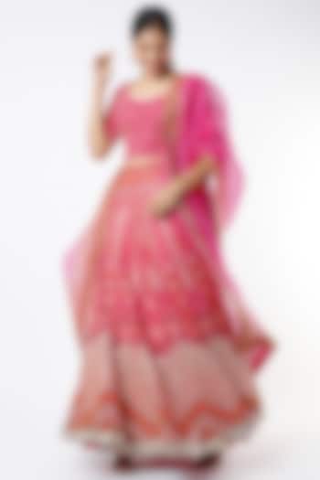 Hot Pink Embroidered Skirt Set by Kavita Bhartia