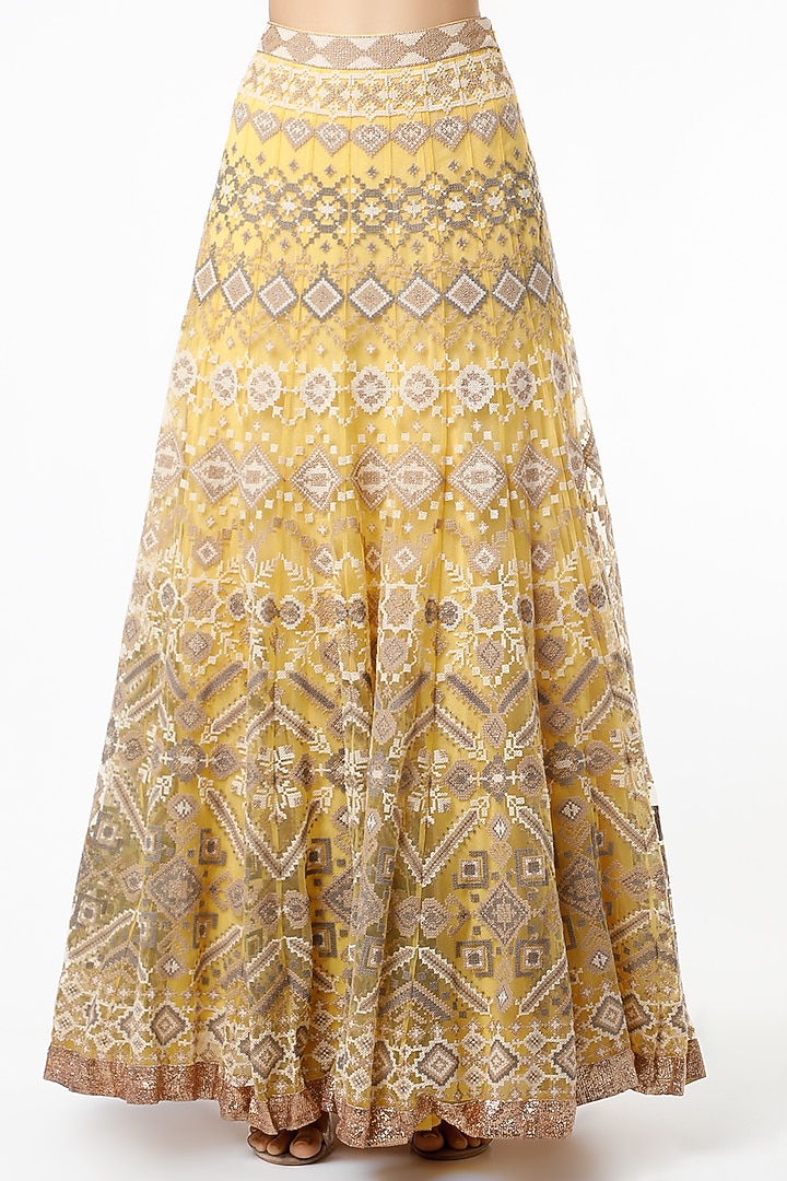 Lemon Mesh Embroidered Skirt Set by Kavita Bhartia at Pernia's Pop Up Shop