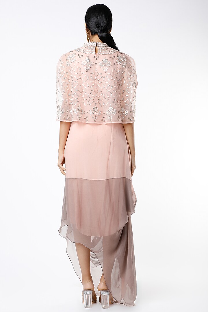 Pink Draped Cocktail Dress With Cape by Kavita Bhartia at Pernia's Pop Up Shop