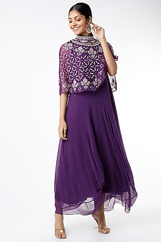 Purple Draped Dress With Cape by Kavita Bhartia