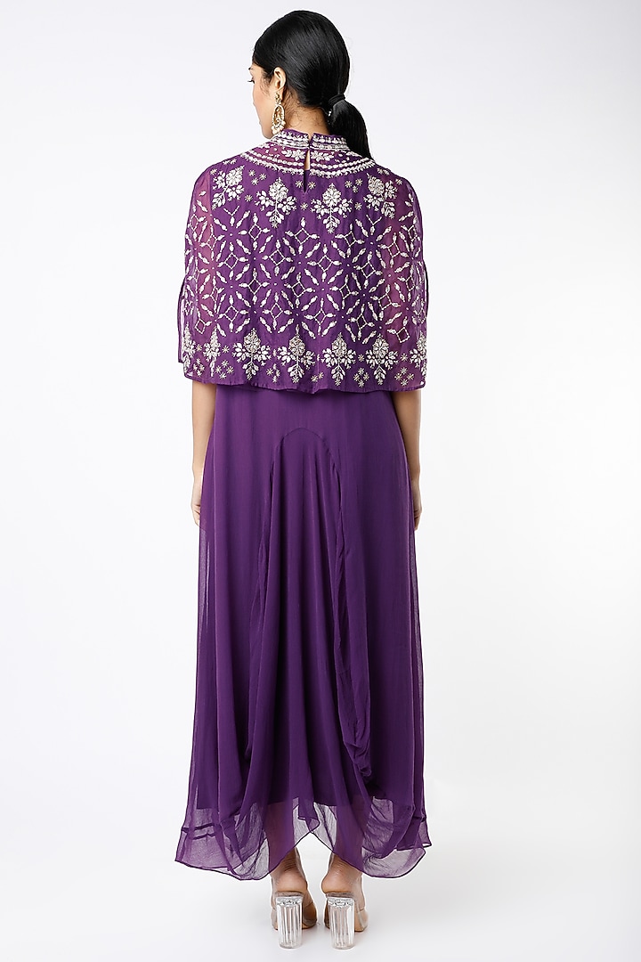 Purple Draped Cocktail Dress With Cape by Kavita Bhartia at Pernia's Pop Up Shop