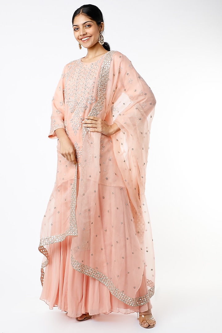 Peach Georgette Panelled Sharara Set by Kavita Bhartia