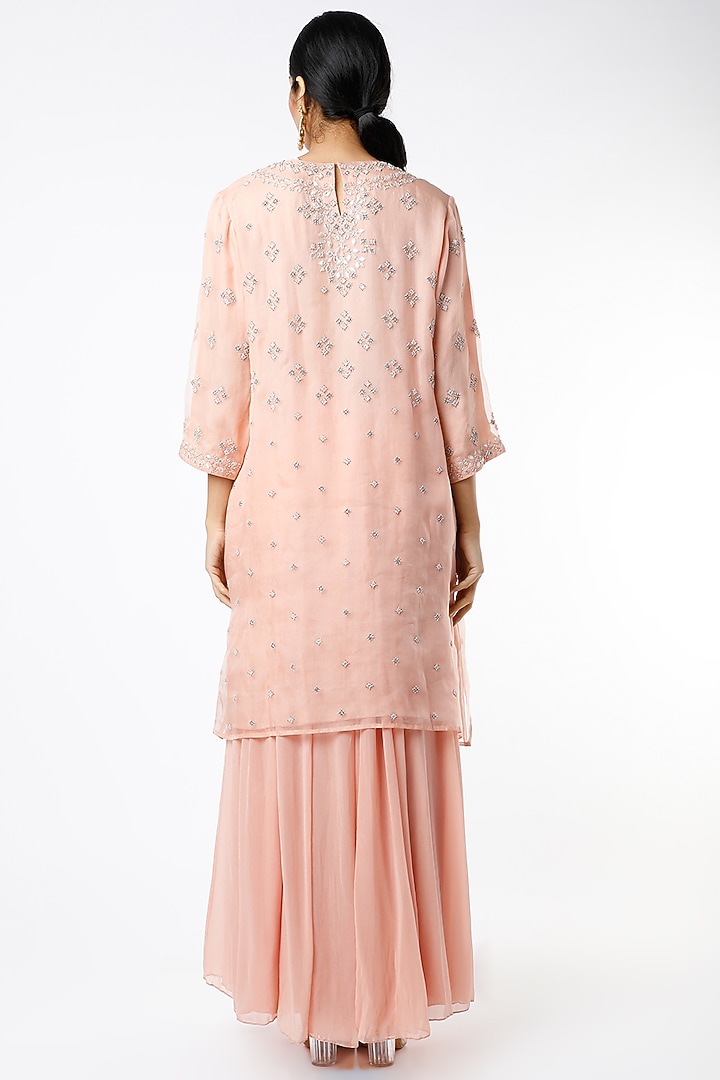 Peach Georgette Panelled Wedding Sharara Set by Kavita Bhartia at Pernia's Pop Up Shop