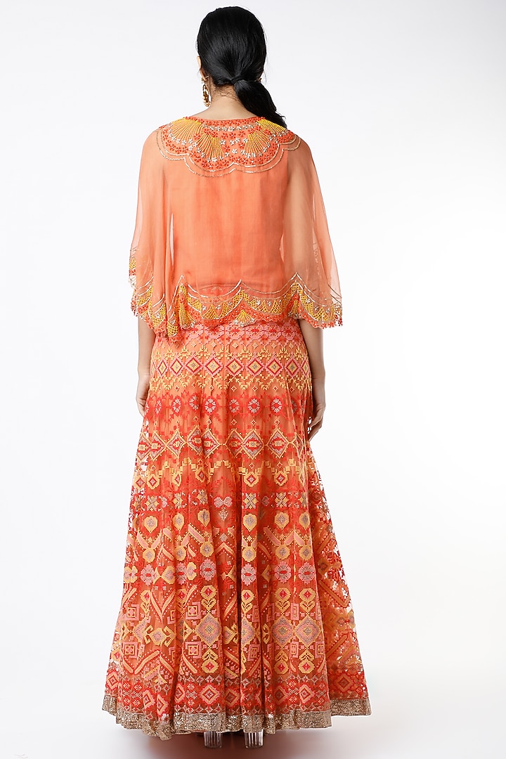 Coral Mesh Embroidered Skirt Set by Kavita Bhartia at Pernia's Pop Up Shop