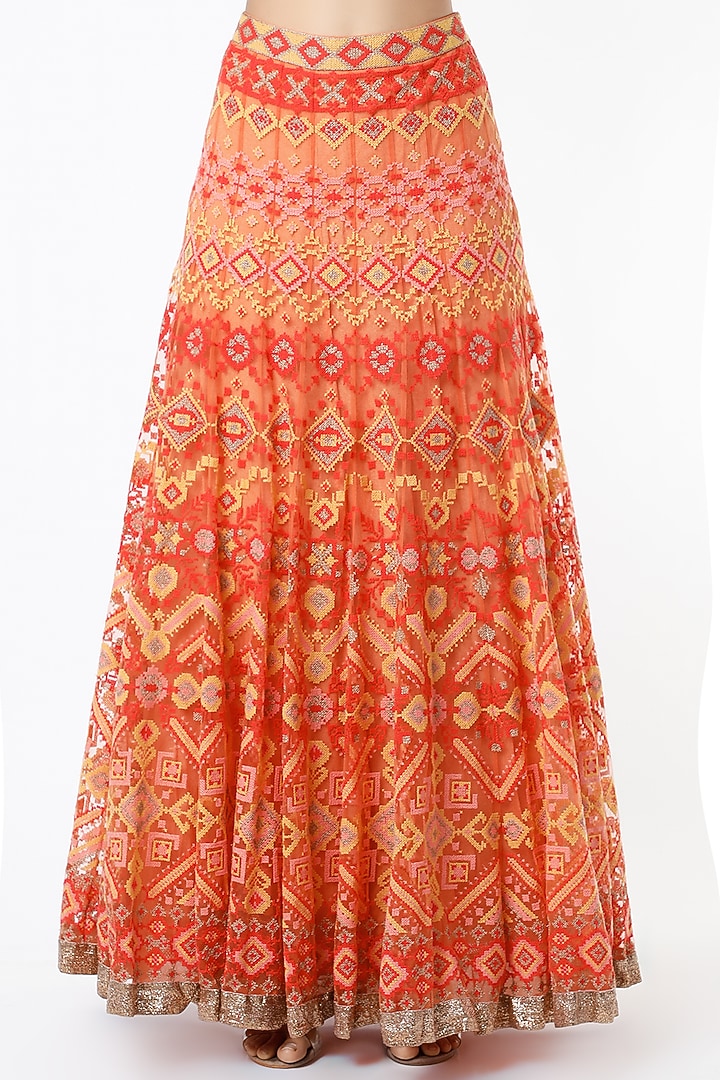 Coral Mesh Embroidered Skirt Set by Kavita Bhartia at Pernia's Pop Up Shop