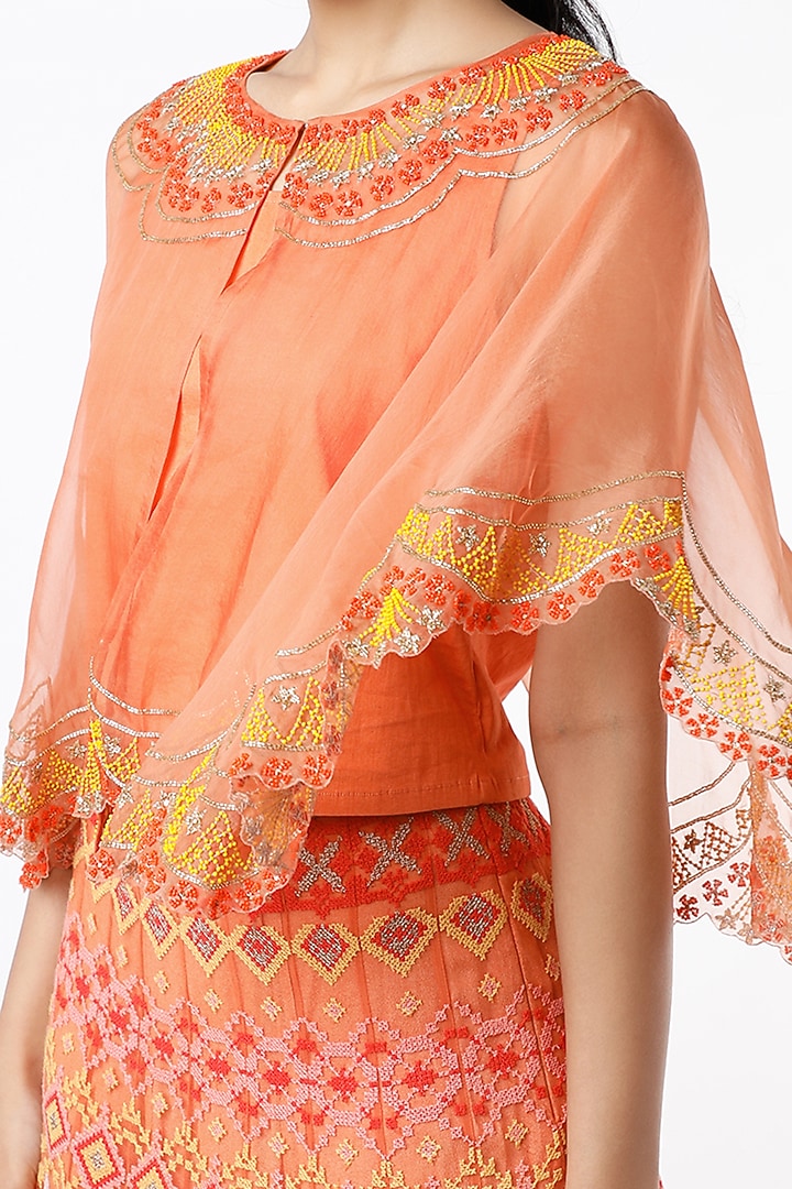 Coral Mesh Embroidered Skirt Set by Kavita Bhartia at Pernia's Pop Up Shop