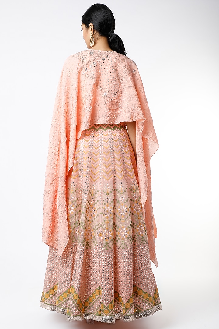 Peach Mesh Gota Patti Skirt Set by Kavita Bhartia at Pernia's Pop Up Shop