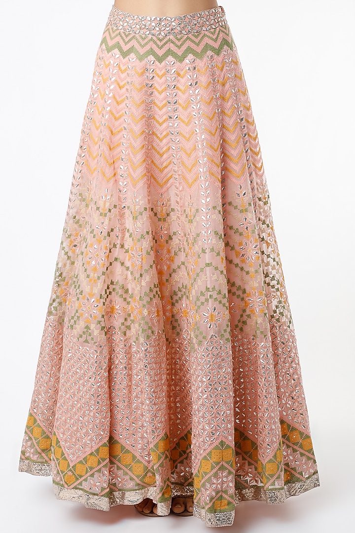 Peach Mesh Gota Patti Skirt Set by Kavita Bhartia at Pernia's Pop Up Shop
