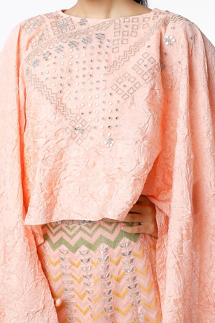 Peach Mesh Gota Patti Skirt Set by Kavita Bhartia at Pernia's Pop Up Shop