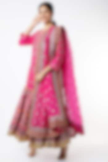 Hot Pink Organza Gota Patti Embroidered Gharara Set by Kavita Bhartia at Pernia's Pop Up Shop