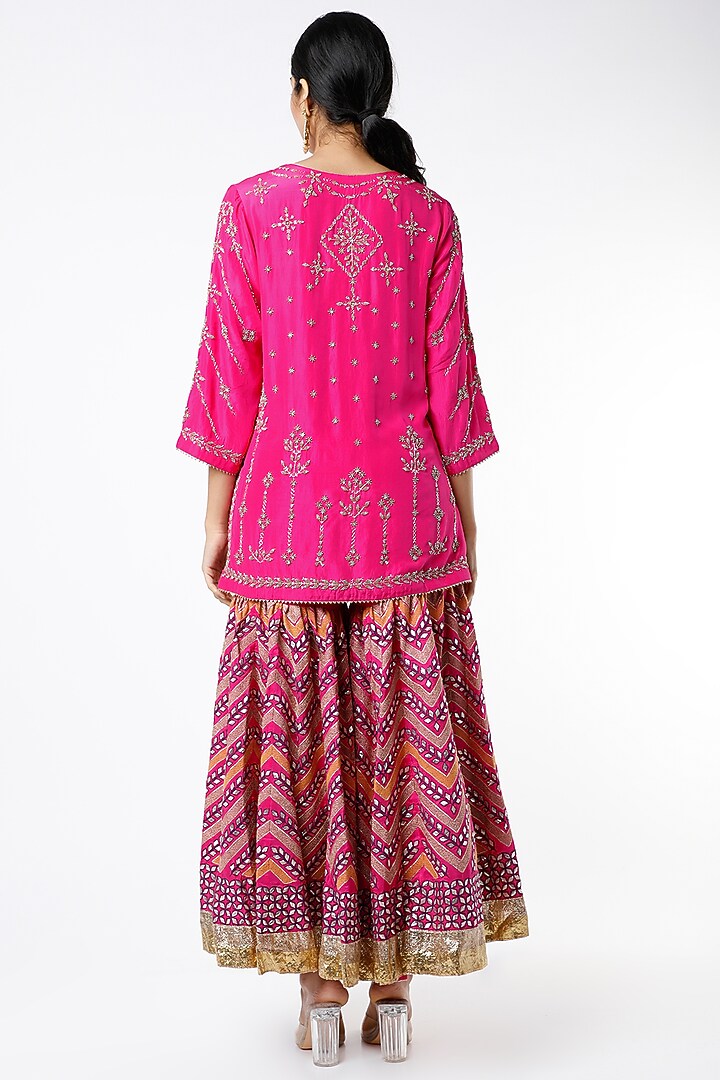 Hot Pink Organza Gota Patti Embroidered Gharara Set by Kavita Bhartia at Pernia's Pop Up Shop