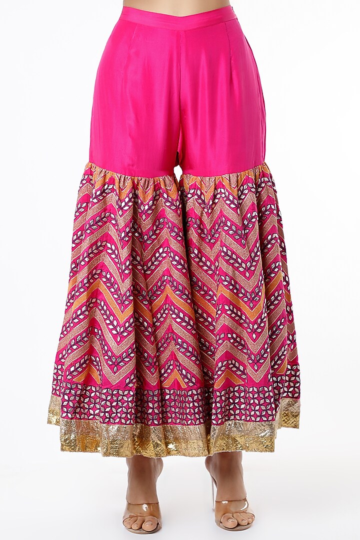Hot Pink Organza Gota Patti Embroidered Gharara Set by Kavita Bhartia at Pernia's Pop Up Shop