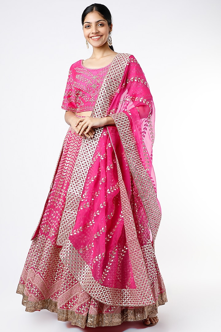 Hot Pink Embroidered Lehenga Set by Kavita Bhartia