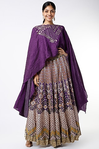 Purple Organza Gota Patti Work Skirt Set by Kavita Bhartia