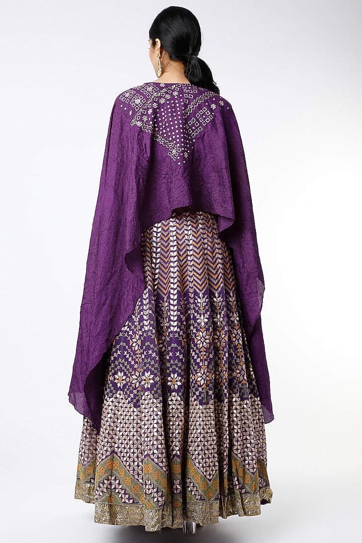 Purple Organza Gota Patti Work Skirt Set by Kavita Bhartia at Pernia's Pop Up Shop