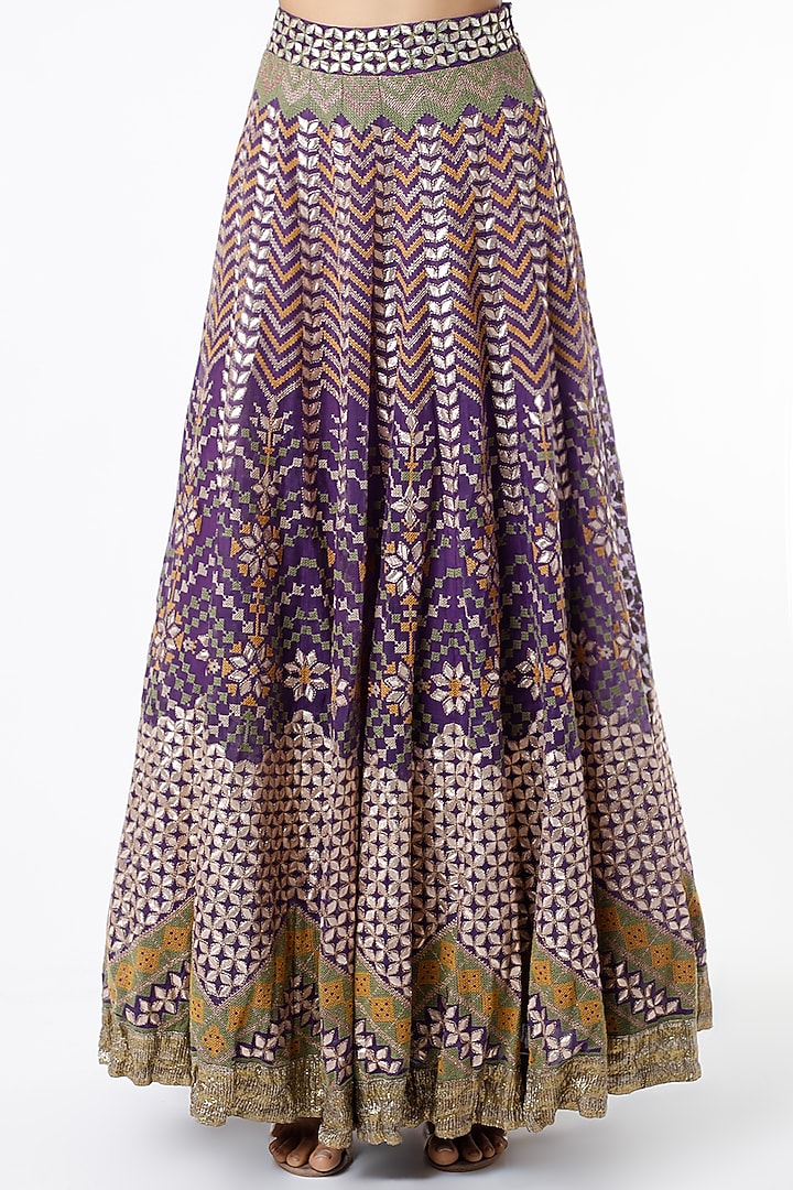 Purple Organza Gota Patti Work Skirt Set by Kavita Bhartia at Pernia's Pop Up Shop