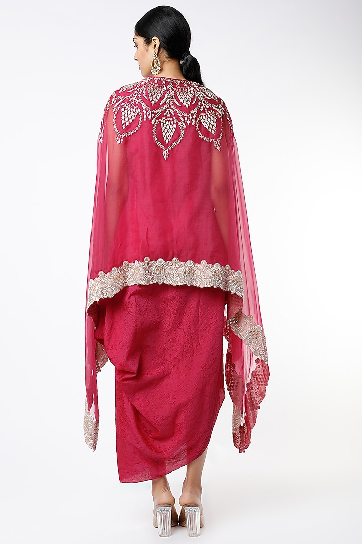Fuchsia Cocktail Dress With Embroidered Cape by Kavita Bhartia at Pernia's Pop Up Shop