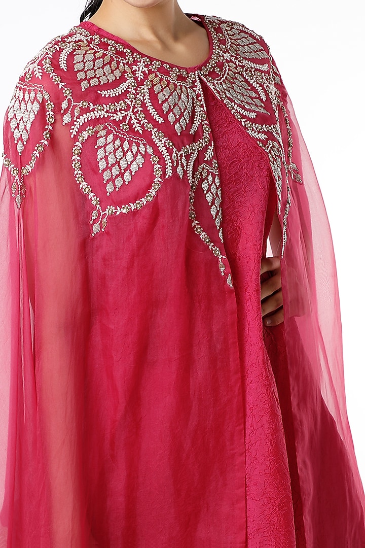 Fuchsia Cocktail Dress With Embroidered Cape by Kavita Bhartia at Pernia's Pop Up Shop