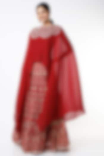 Crimson Red Embroidered Skirt Set by Kavita Bhartia