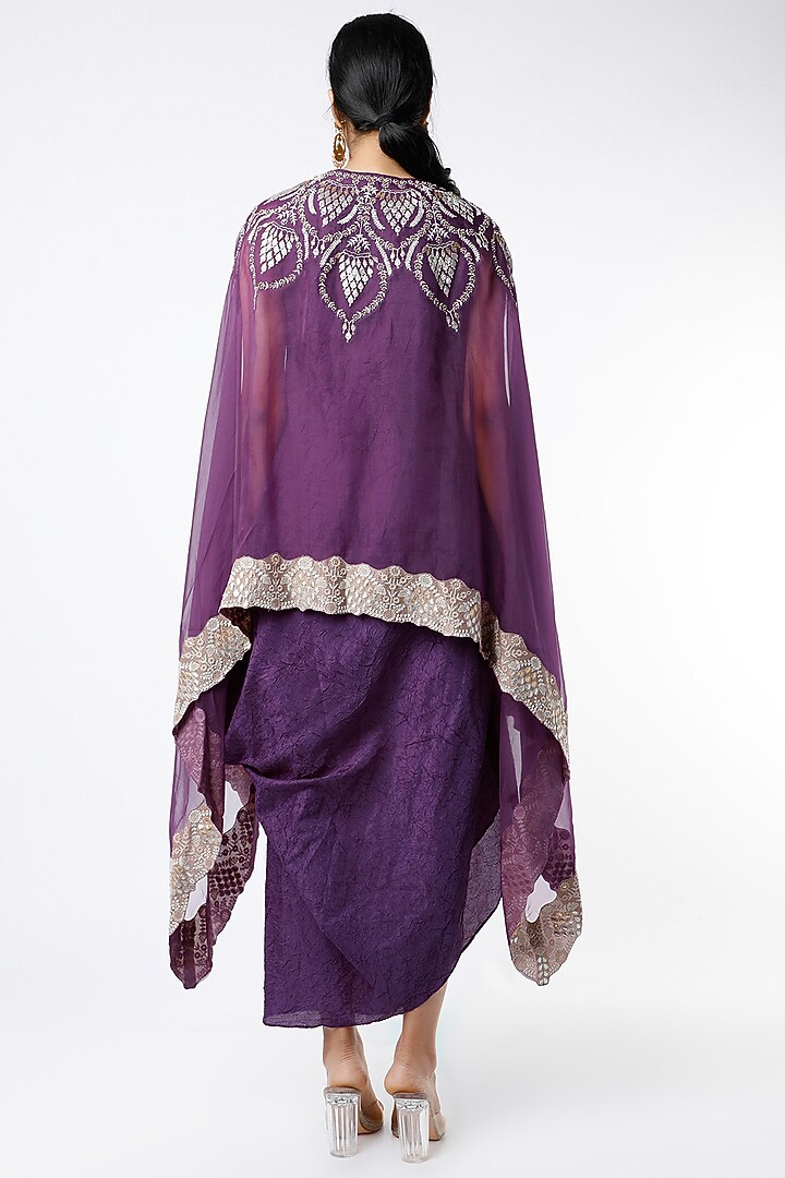 Purple Cocktail Dress With Embroidered Cape by Kavita Bhartia at Pernia's Pop Up Shop