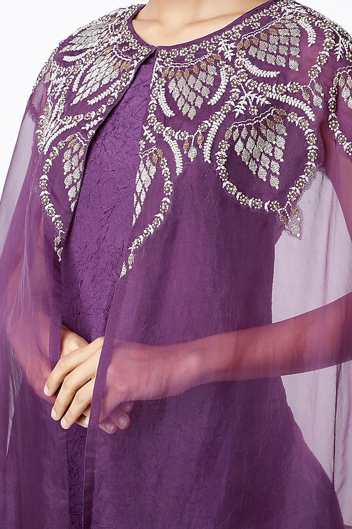 Purple Cocktail Dress With Embroidered Cape by Kavita Bhartia at Pernia's Pop Up Shop
