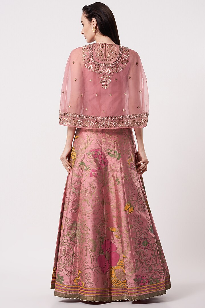 Salmon Pink Floral Printed Skirt Set by Kavita Bhartia at Pernia's Pop Up Shop