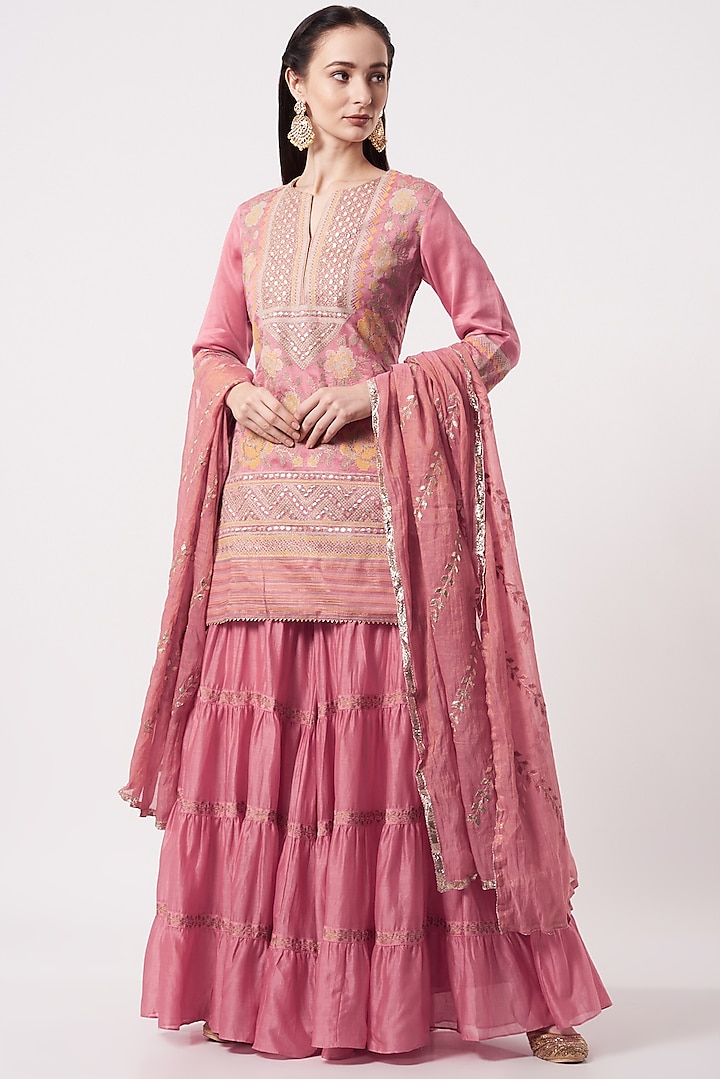 Salmon Pink Embellished Sharara Set by Kavita Bhartia