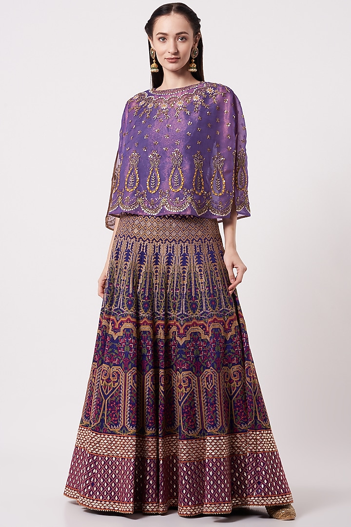 Purple Embroidered Skirt Set by Kavita Bhartia at Pernia's Pop Up Shop