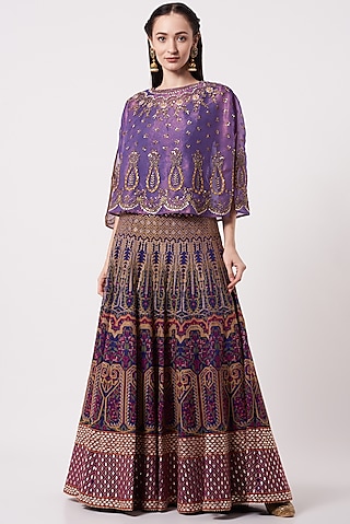 Purple Embroidered Skirt Set by Kavita Bhartia