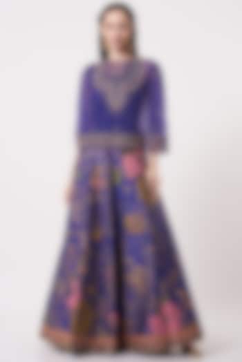 Purple Floral Printed Skirt Set by Kavita Bhartia