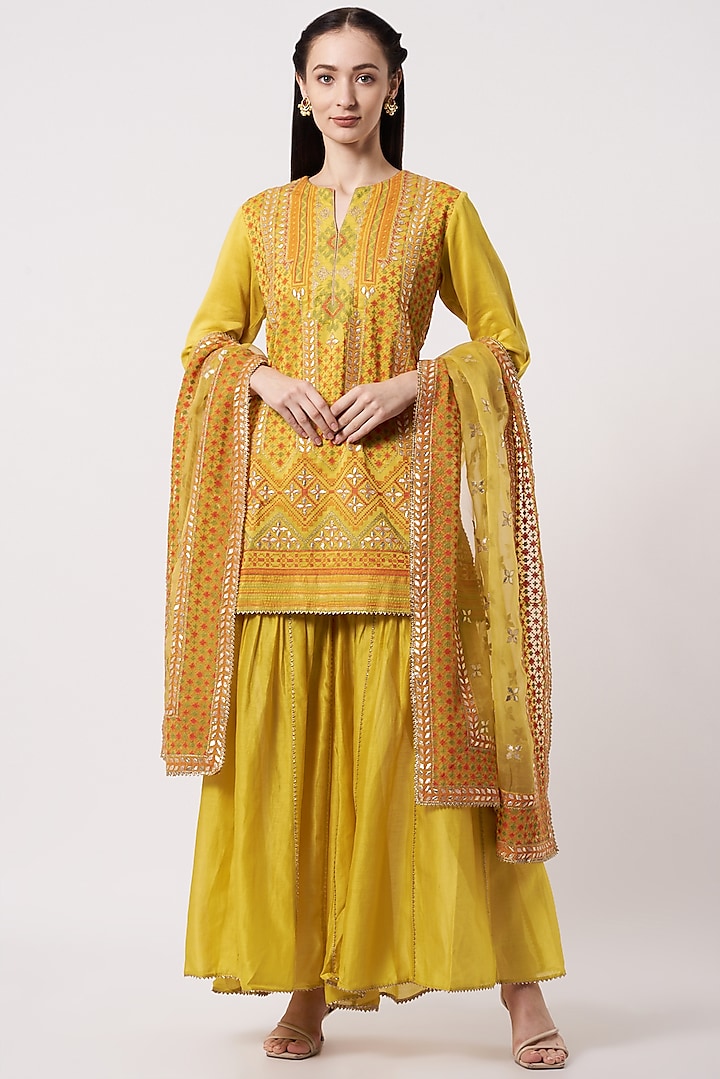 Mustard Embellished Sharara Set by Kavita Bhartia at Pernia's Pop Up Shop