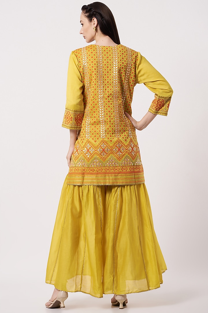 Mustard Embellished Wedding Sharara Set by Kavita Bhartia at Pernia's Pop Up Shop