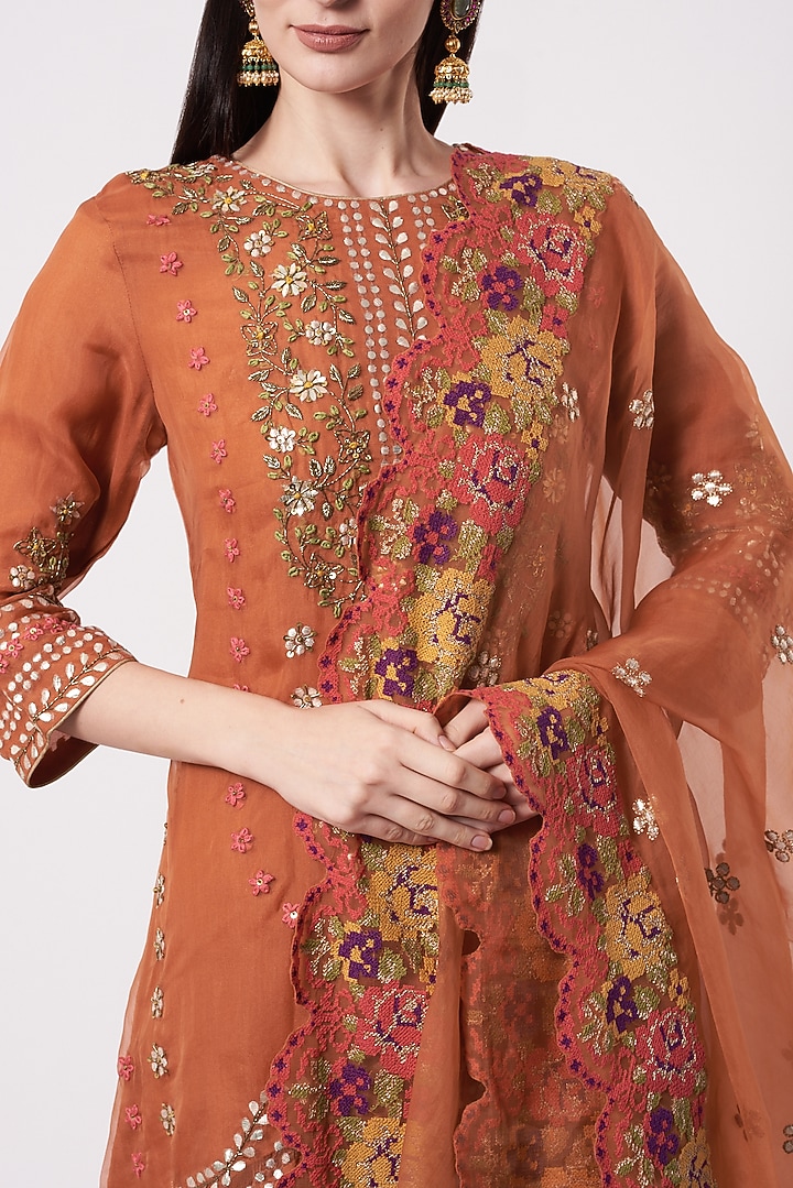 Rust Embroidered Bridal Sharara Set by Kavita Bhartia at Pernia's Pop Up Shop