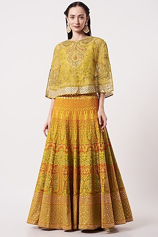 Yellow Dupion Embroidered Lehenga Set by Kavita Bhartia