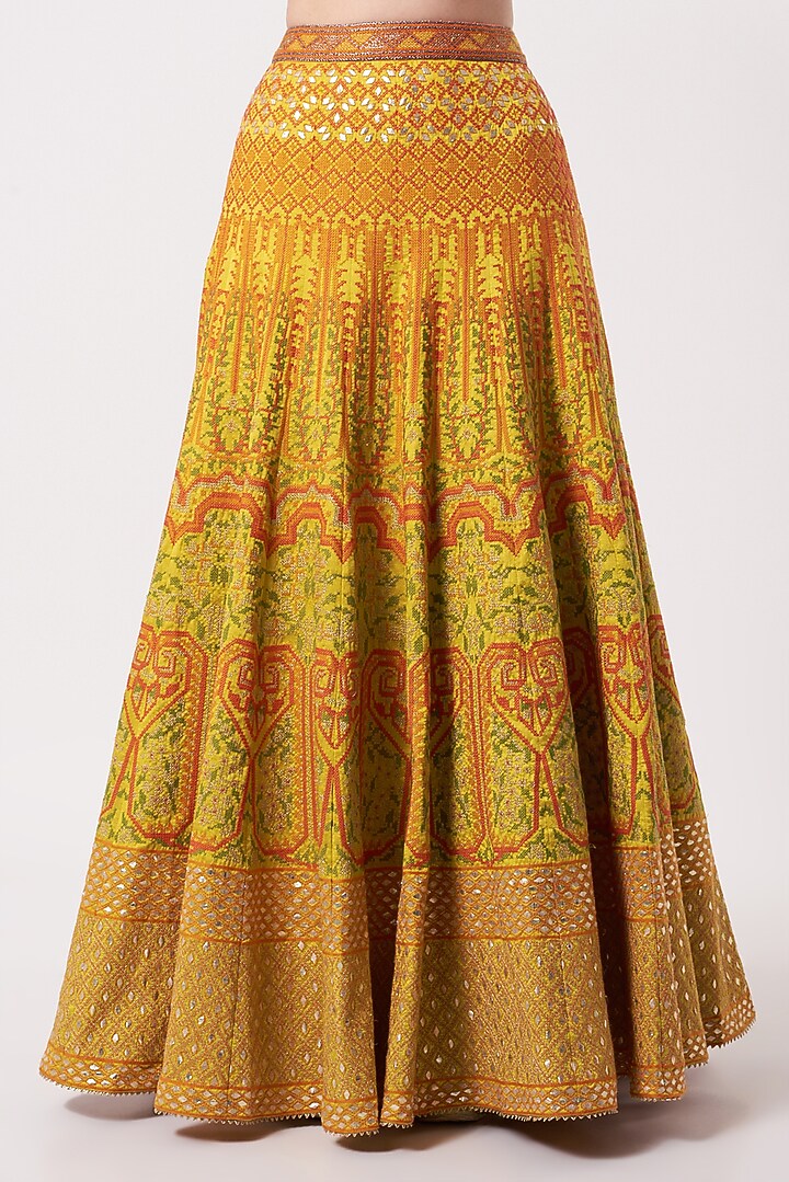 Yellow Dupion Embroidered Wedding Lehenga Set by Kavita Bhartia at Pernia's Pop Up Shop